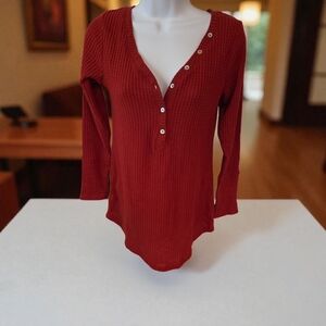 Adore Me Women's Red Button-Up Ribbed Top Size S